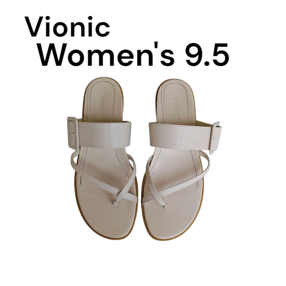 Vionic Julep Women's size 9.5 leather dressy cream colored sandals flip flops